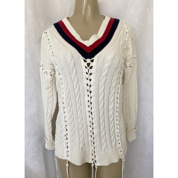 Alexander Wang Cricket Cable Knit Pullover Flights Lace Up Sweater White… - Picture 9 of 16